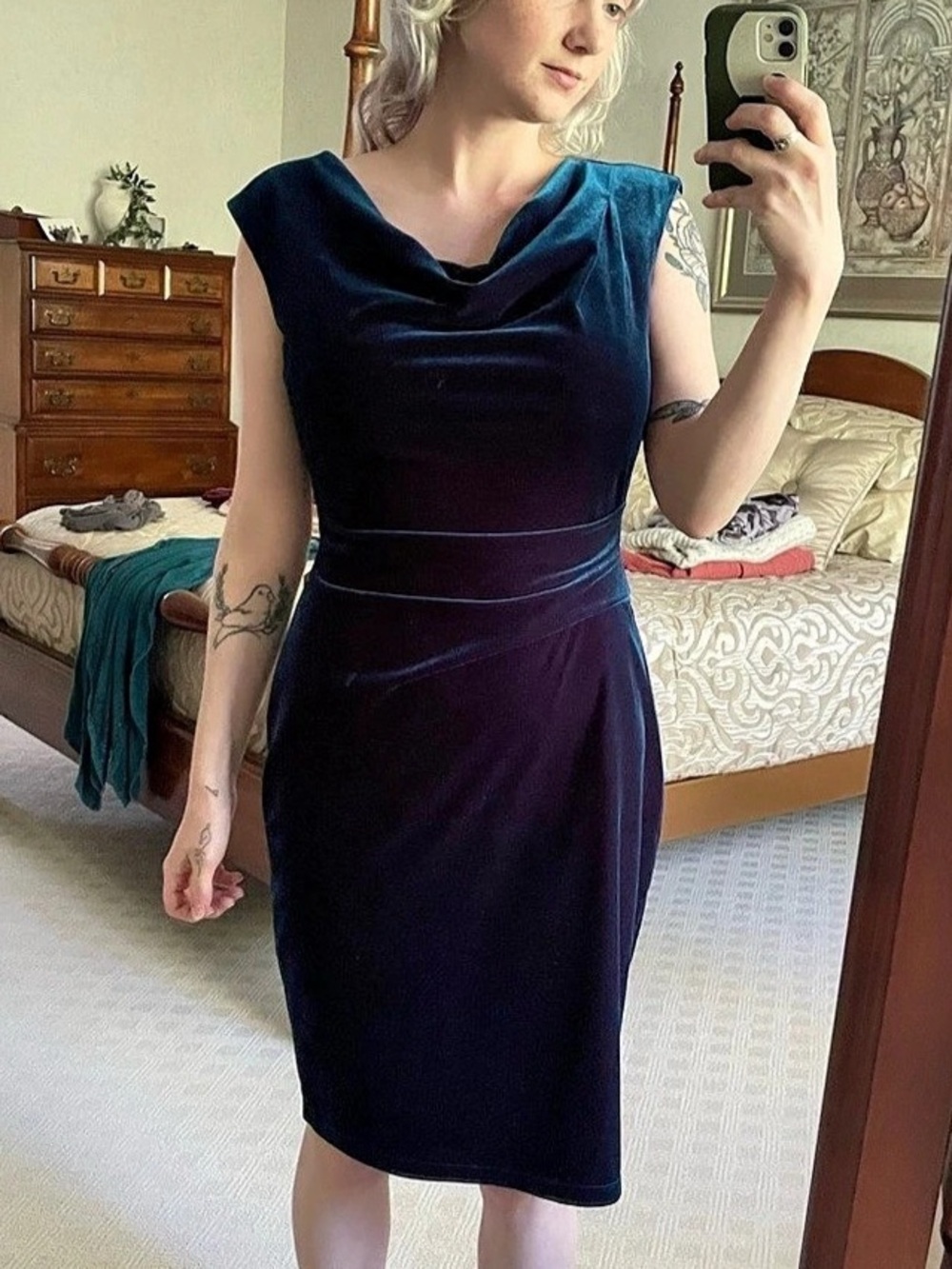 Vince Camuto Cowl Neck Velvet Midi Dress Blue Size 6